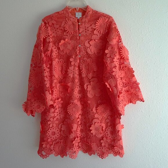 j. marie Dresses & Skirts - J.Marie Seraphina Dress Size XS Pink Coral Short Floral 3D Lace Long Sleeve